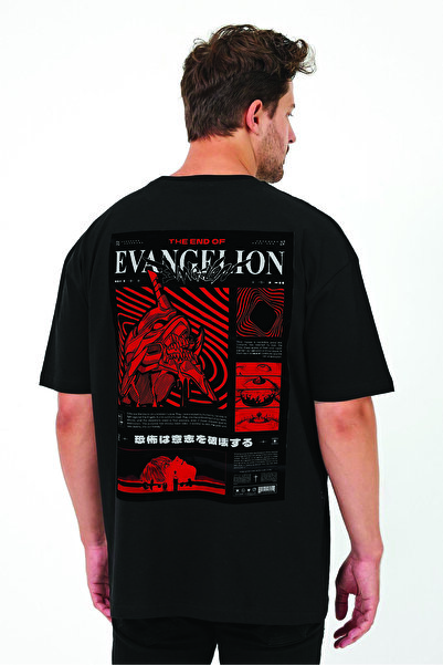 By Caspita Fashion تي شيرت أسود كبير الحجم مطبوع عليه Lenithra Evangelion من ...
