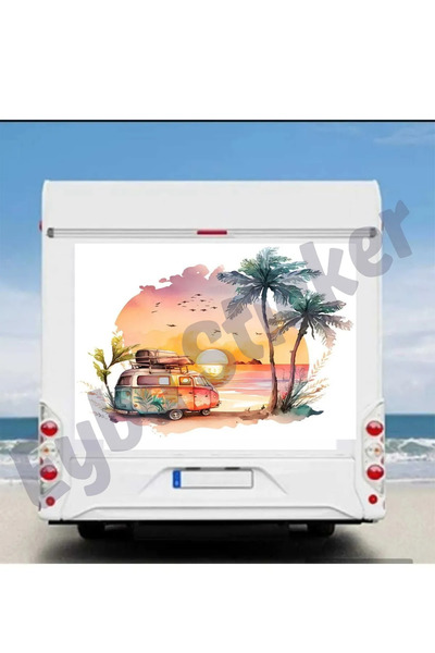 EYBA STİCKER doğal manzara Kamp güneş, Karavan renkli Sticker 110x80 cm renkl...