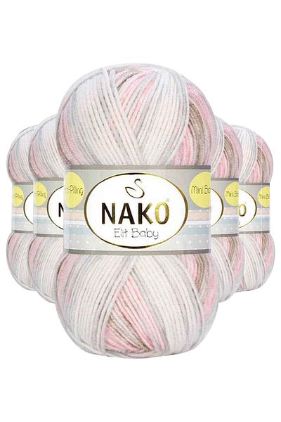 NAKO Alray 5 Pieces Mini Tie Dye Baby Hand Knitting Yarn Coffee Pink 32463