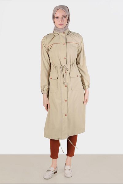 Alvina Hooded and Gathered Waist Trench Coat 10603