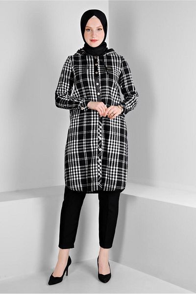 Alvina PLAID PATTERNED HOODED TUNIC 43457