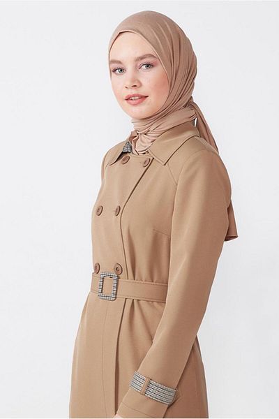 Alvina PLAID PATTERNED DETAILED BELTED COAT 10566