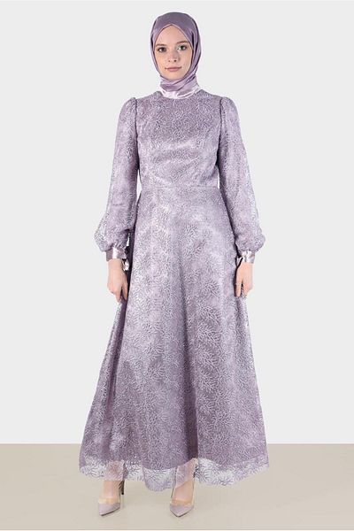 Alvina Satin Laced Cuff Detail Guipure Evening Dress - 50258