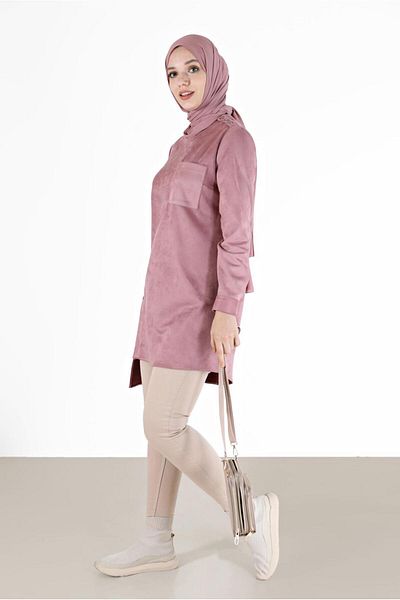 Alvina ASYMMETRIC CUT SUEDE TUNIC WITH BUTTON DETAIL 42430