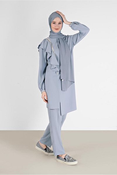 Alvina CREPE DOUBLE PANT WITH RIFFIR DETAILSET 30200
