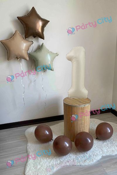 Party City Κρεμ Αριθμητικό Μπαλόνι 1 έτους Ρετρό Μίνι Σετ Γενεθλίων Χρώμα δέρματος Κρέμα Χρώμα Καφέ Αστέρι