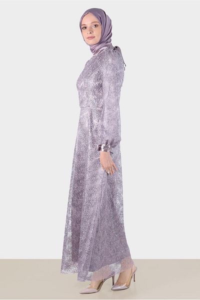Alvina Satin Laced Cuff Detail Guipure Evening Dress - 50258