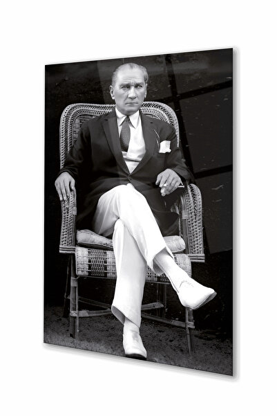 home dekors Atatürk Siyah Beyaz Portre Cam Tablo, Kurum Ofis İş Ev Büyük Boy ...
