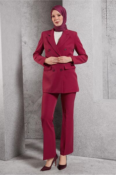 Alvina Double-Breasted Collar Trousers Suit 30509
