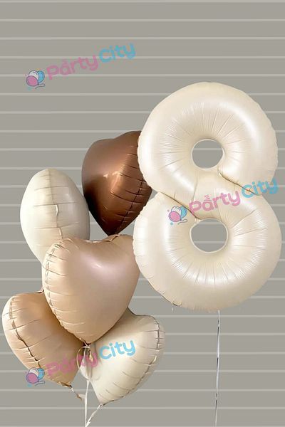 Party City Σετ γενεθλίων 8 ετών ρετρό μπεζ - Latte και καφέ μπαλόνια