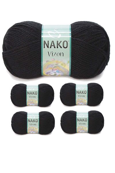 NAKO Alray 5 τεμάχια Mink Premium Ακρυλικό Πλεκτό Μαλλί Χέρι Χρώμα Νο: 217 Μαύρο