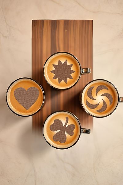 oalpo Coffee Stencil, Coffee Decorating Set, Dessert Decorating Set, Set of 4