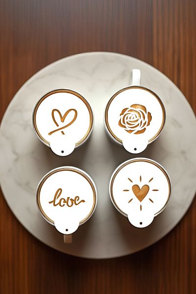 oalpo Coffee Stencil, Coffee Decorating Set, Dessert Decorating Set, Set of 4