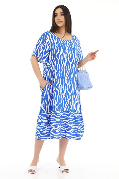 SCHIK Women's Viscose Half Sleeve O Neck Pocket Ruffle Dress Saks