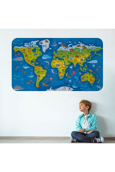 Harita Sepeti Educational World Map World Atlas Children's and Baby's Room Wall Sticker-3774