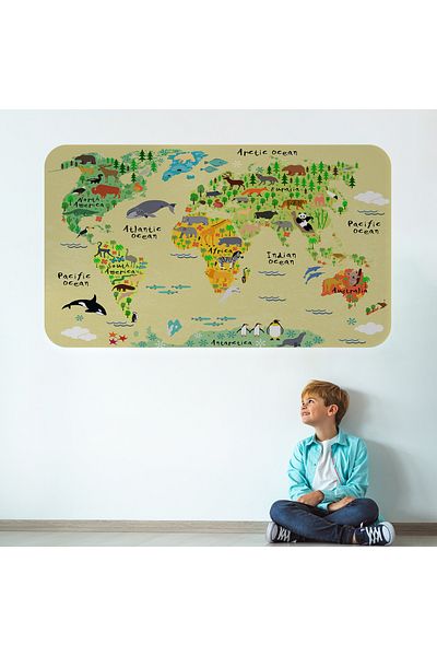 Harita Sepeti Educational World Map World Atlas Children's and Baby's Room Wall Sticker-3772