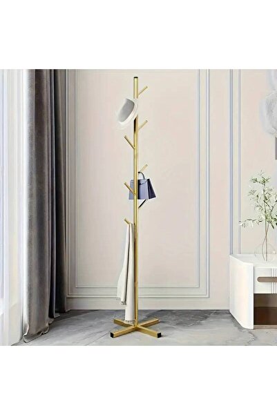 KORKMAZLAR EV DEKORASYON Gold Renk Ayaklı Askılık Mont Ceket Kıyafet Askılık