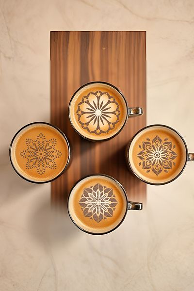 oalpo Coffee Stencil, Coffee Decorating Set, Dessert Decorating Set, Set of 4