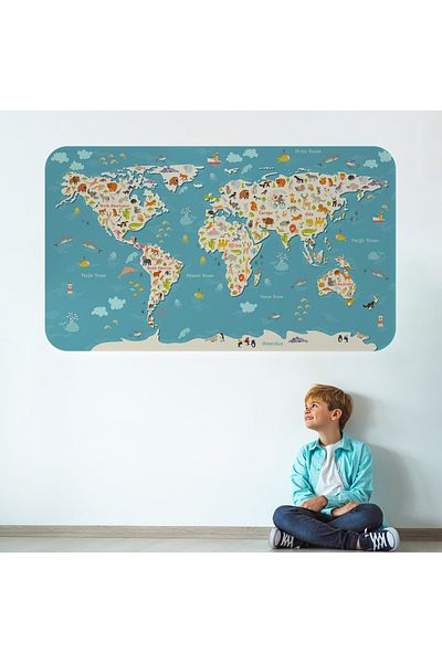Harita Sepeti Educational World Map World Atlas Children's and Baby's Room Wall Sticker-3776