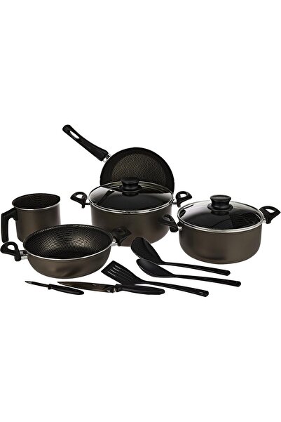 TRAMONTINA Since 1911, Made In Brazil - Paris 12 Pieces Lead-colored Aluminum Cookware Set