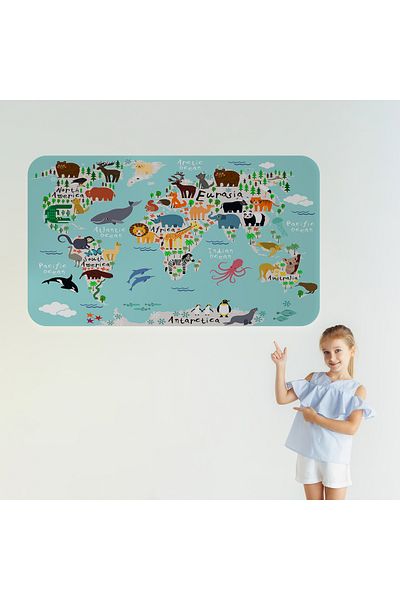 Harita Sepeti World Map Wall Sticker for Educational Kids and Baby Room - 3775