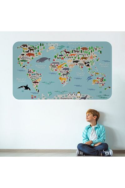 Harita Sepeti Educational World Map World Atlas Children's and Baby's Room Wall Sticker-3771