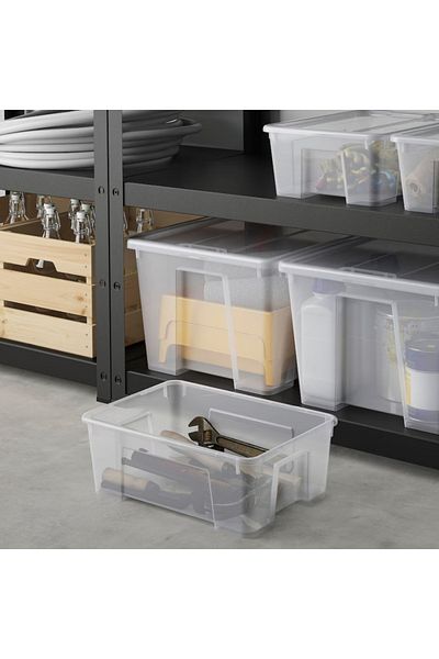 IKEA SAMLA Transparent Storage Box – 39x28x14 cm, 11L – Stackable & Durable