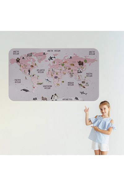 Harita Sepeti Educational World Map World Atlas Children's and Baby's Room Wall Sticker-3798