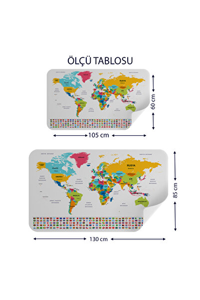 Harita Sepeti Turkish Country Flag Educational Capital Detailed Atlas World Map Wall Sticker-3834