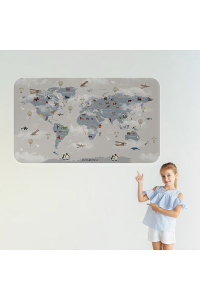 Harita Sepeti Educational World Map World Atlas Children's and Baby's Room Wall Sticker-3826