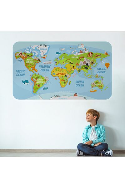 Harita Sepeti Educational World Map World Atlas Children's and Baby's Room Wall Sticker-3778