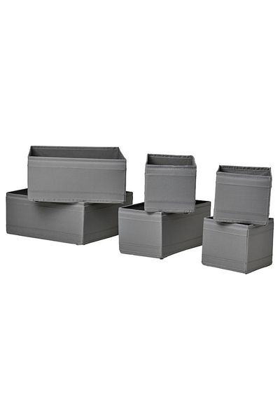 IKEA SKUBB Box Set – 6-Piece Dark Grey Fabric Organizers, Foldable, Space-Saving Storage for Home