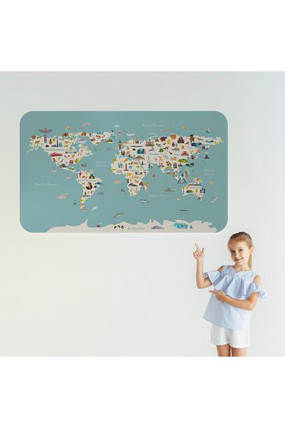 Harita Sepeti Educational World Map World Atlas Children's and Baby's Room Wall Sticker-3786