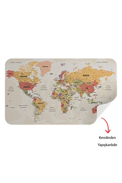 Harita Sepeti Turkish Educational Country And Capital Ocean Detailed Atlas Decorative World Map Wall Sticker-3837