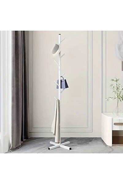 KORKMAZLAR EV DEKORASYON Beyaz Ayaklı Askılık Ceket Mont Kıyafet Askılık