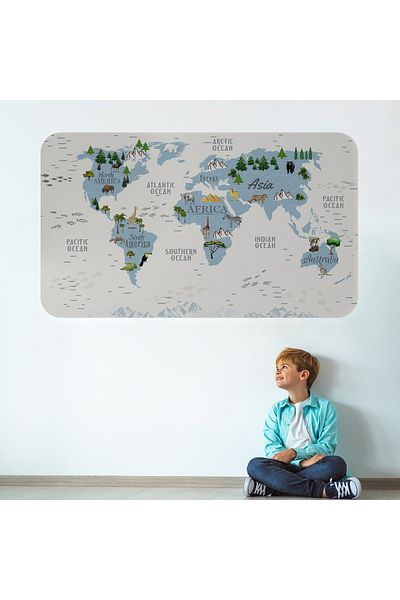 Harita Sepeti Educational World Map World Atlas Children's and Baby's Room Wall Sticker-3815