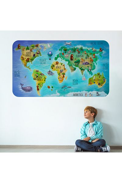 Harita Sepeti Educational World Map World Atlas Children's and Baby's Room Wall Sticker-3800