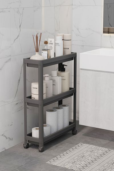 Omaş Household Product (ΜΑΥΡΟ)Τροχοφόρο Ορθογώνιο Μονάδα Ράφια 3 Επιπέδων - Οργανωτής Κουζίνας Μπάνιου