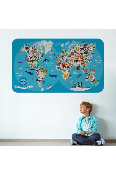 Harita Sepeti Educational World Map World Atlas Children's and Baby's Room Wall Sticker-3806