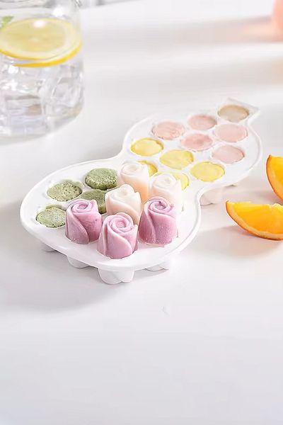 Factorial Shaped Ice Mold 1Pc with Lid 21 Compartment Rose Ice Cube Sphere Beer Cold Drink Ice Cube Tray