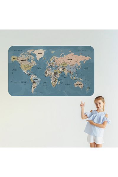 Harita Sepeti Atlas detaliat de țară și capitală educațională turcă Autocolant decorativ de perete cu hartă a lumii-3836