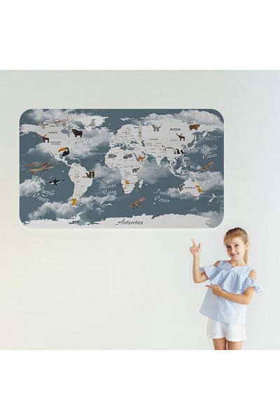 Harita Sepeti Educational World Map World Atlas Children's and Baby's Room Wall Sticker-3818