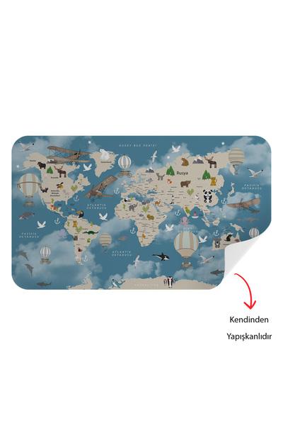Harita Sepeti Educational World Map World Atlas Children's and Baby's Room Wall Sticker-3827