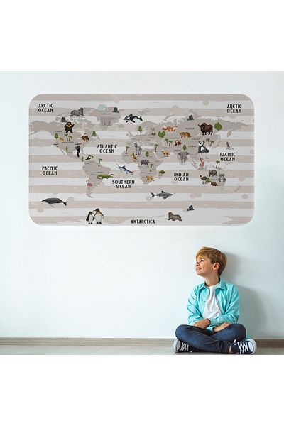 Harita Sepeti Educational World Map World Atlas Children's and Baby's Room Wall Sticker-3803