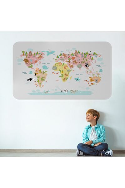 Harita Sepeti Educational World Map World Atlas Children's and Baby Girl's Room Wall Sticker-3777