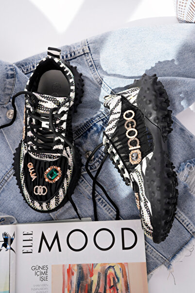 Guja Kadın Siyah Taşlı Özel Tasarım Spor Ayakkabı (1 Numara Büyük Sipariş Ver...