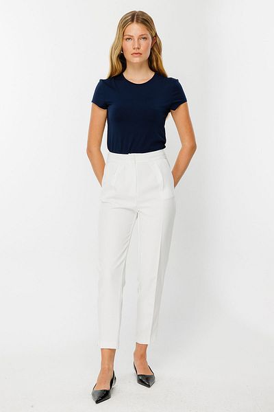 Hooopstore Pantaloni crep albi cu urme de călcat