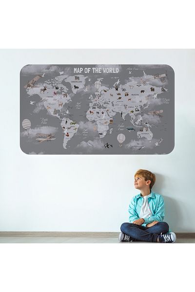 Harita Sepeti Educational World Map World Atlas Children's and Baby's Room Wall Sticker-3811