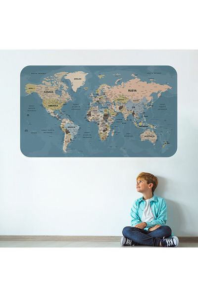 Harita Sepeti Atlas detaliat de țară și capitală educațională turcă Autocolant decorativ de perete cu hartă a lumii-3836