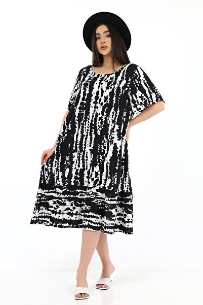 SCHIK Women's Viscose Half Sleeve O Neck Pocket Ruffle Dress Black